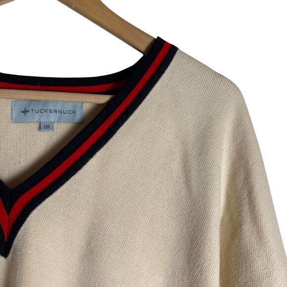 Tuckernuck Camden Ivory Striped V-Neck Soft Knit Poncho Cape Sweater One Size - Picture 6 of 15